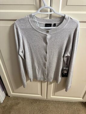 Cyrus Soft Light Gray Crewneck Button Cardigan